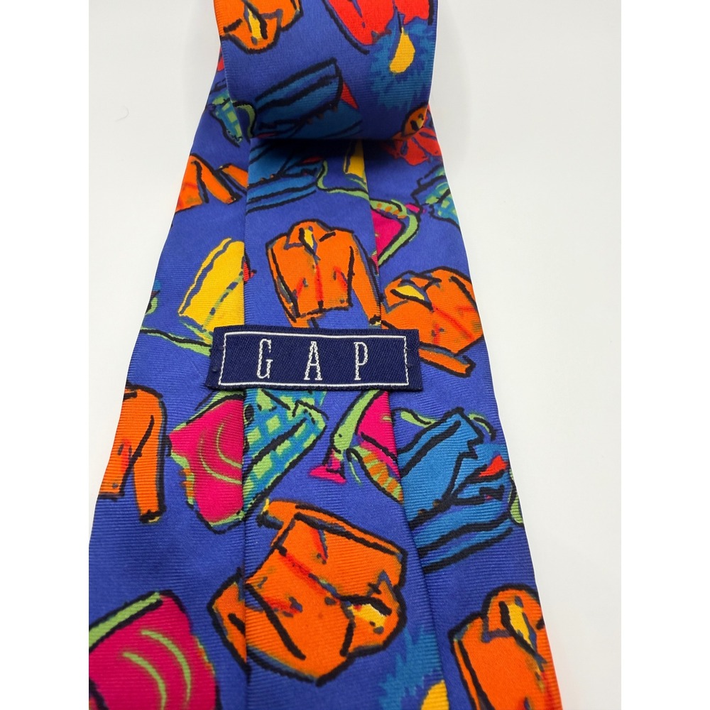Gap Vintage 100% Italian Silk Tie Blue Novelty Jacket Print Made in USA